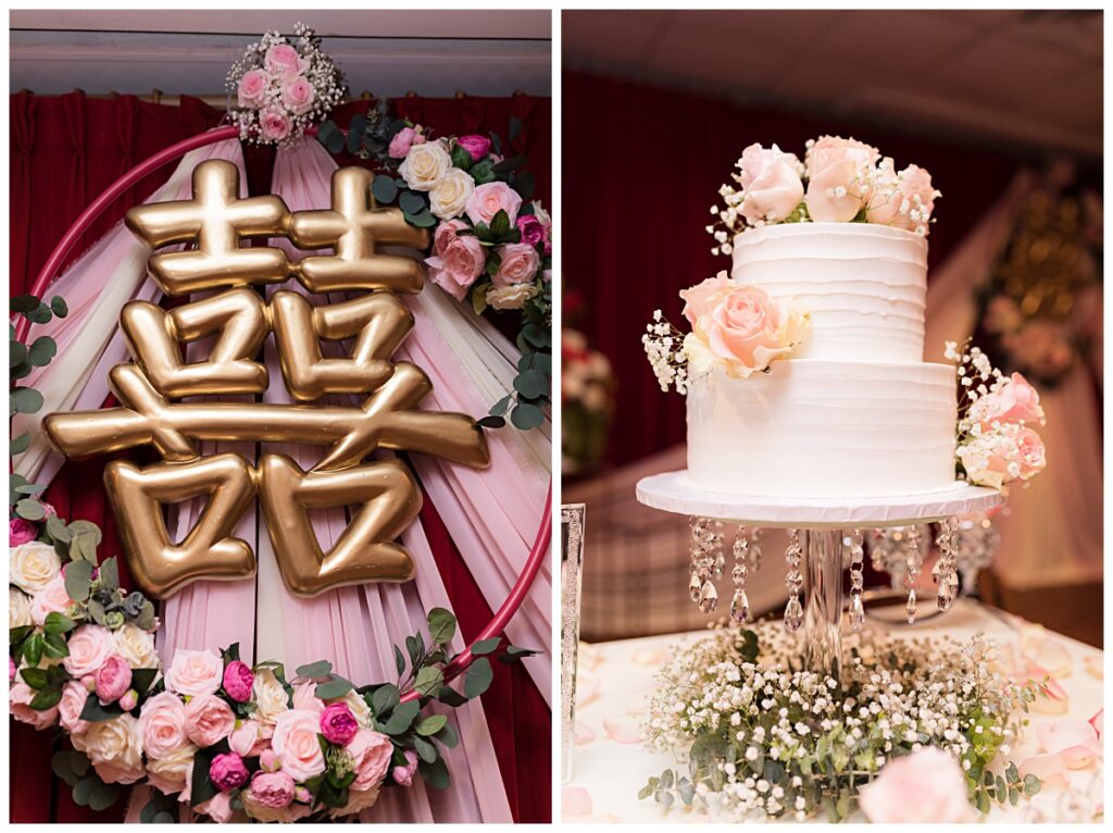 Kirin Court wedding decor and wedding cake photographed by Dallas wedding photographer Picture Bouquet Studio. 
