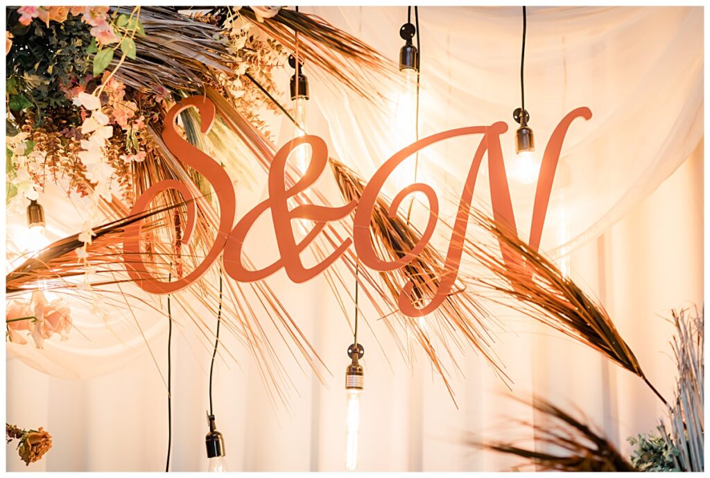 Initials of bride and groom for fall wedding decor for The Pearl Wedding photographed by Picture Bouquet Studio. 