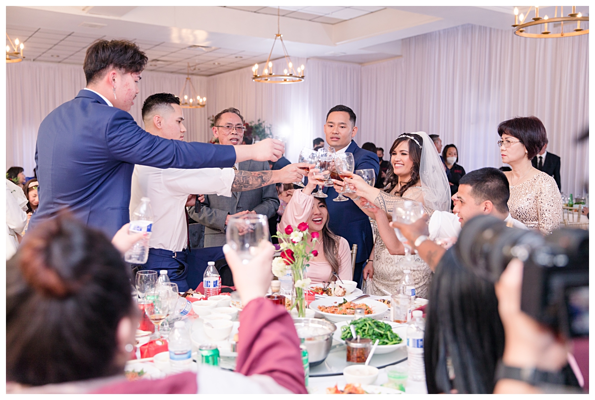 Table greetings and toasts at Zander House wedding photographed by Dallas wedding photographer Jenny Bui of Picture Bouquet Studio. 