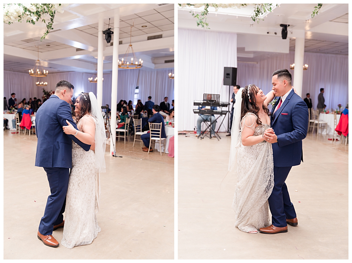 Bride and groom dancing during reception at Zander House wedding photographed by Dallas wedding photographer Jenny Bui of Picture Bouquet Studio. 