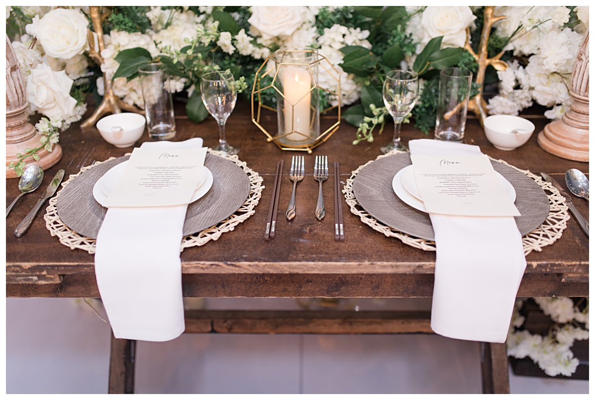 Table placement for bride and groom photographed by Dallas wedding photographer Jenny Bui of Picture Bouquet Studio for The Pearl  wedding in Dallas, TX.   
