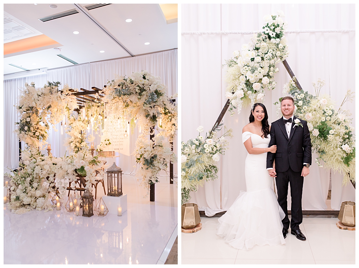 Wedding decoration and bride and groom with photo setup photographed by Dallas wedding photographer Jenny Bui of Picture Bouquet Studio for The Pearl  wedding in Dallas, TX.   
